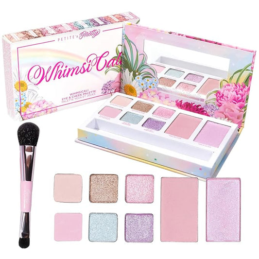 Petite 'N Pretty - WhimsiCali Eyeshadow & Cheek Makeup Palette and 10K Shine Lip Gloss Duo – Natural & Non-Toxic Face Makeup for Kids, Children, Tweens and Teens