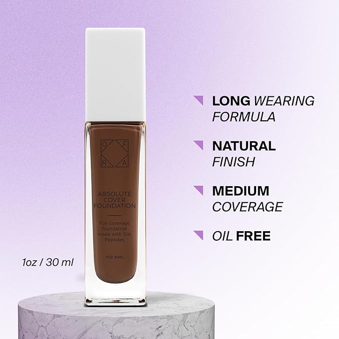 Absolute Cover Foundation #12 | Liquid Medium Coverage Foundation with Natural FInish | Oil-Free Face Makeup | Deepest Shade with Warm Undertone | 1oz/30ml