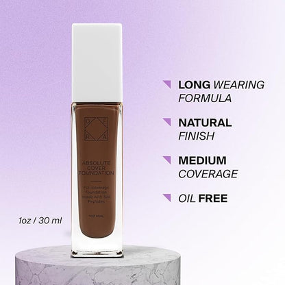 Absolute Cover Foundation #12 | Liquid Medium Coverage Foundation with Natural FInish | Oil-Free Face Makeup | Deepest Shade with Warm Undertone | 1oz/30ml