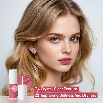 Tinted Hydrating Lip Oil, Korean Makeup Lip Gloss, High Shine, Pigmented Color, Soft Lightweight, Strong Moisturizing, Non-Sticky Lip Oil Tint for Dry Lips, for Healthy Lips All Day Long,Vegan