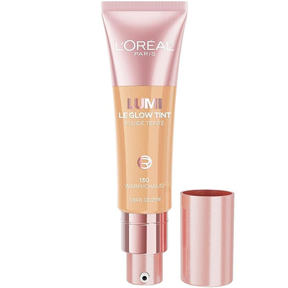 L'Oreal Paris Lumi Le Glow Skin Tint, Lightweight Water-Based Tinted Serum with Foundation-Like Coverage, Glow Illuminator, Warm 130, 0.85 Fl Oz