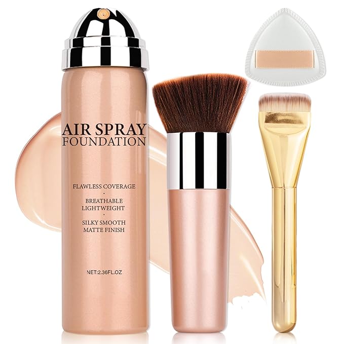 AIUEO Magic Minerals Airbrush Foundation Makeup Silky Mist Spray Foundation Makeup Airbrush Flawless Setting Spray Foundation for Mature Skin-Natural