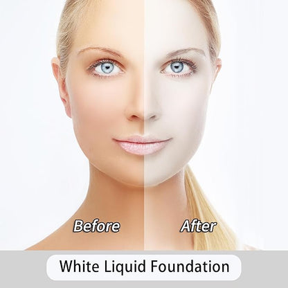 Go Ho White Liquid Foundation,Full Coverage White Foundation Color Corrector Demi Matte Finish for Goth Clown Makeup, Daily,Cosplay, Halloween Makeup