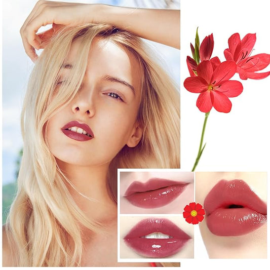 1 Pack Crystal Flower Jelly Lipstick,Magic Color Changing Lipstick,PH Clear Temperature Color Changing Lip Gloss,Lip Balm,Long Lasting Nourishing Moisturizing Lip Stick Set H05