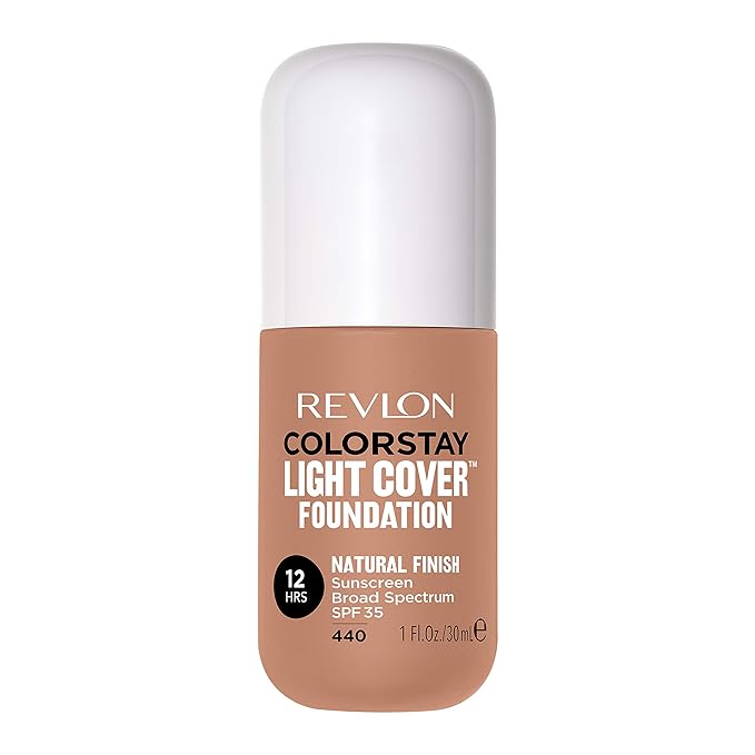 Revlon ColorStay Light Cover Liquid Foundation, Hydrating Longwear Weightless Makeup with SPF 35, Light-Medium Coverage for Blemish, Dark Spots & Uneven Skin Texture, 440 Caramel, 1 fl. oz.