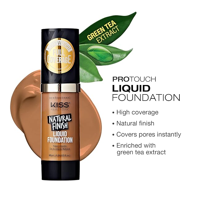 Professional Liquid Foundation - Lightweight and Hydrating Formula, Natural Finish, Control Shine, Cover Pores, Medium to Full Coverage, Green Tea Extract (Classic Tan)