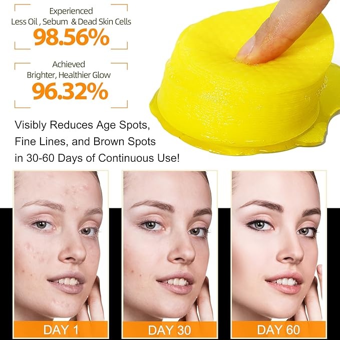 Turmeric Cleansing Pads, 50PCS Kojic Acid and Turmeric Cleansing Pads, Face Pads with Vitamin B5、Vitamin C 、Turmeric ，Remove Excess Keratin Balance Skin Oil And Water for Women