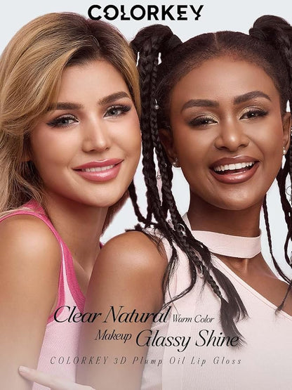 COLORKEY 3D Plump Oil Lip Gloss, High-shine Finish, Lip Tint, Moisturizing, Non-Sticky, Clear and Natural, Glassy Shine (G07 Peach Pink, 3ml)