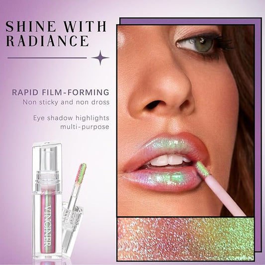 Glitter Chameleon Liquid Lipsticks, Diamond Shimmer Glow Metallic Lip Gloss, Long Lasting Waterproof Shiny Glimmer Sparkly Lipstick for Women Girls Face Eye Glow Christmas Party Makeup Gift 4#