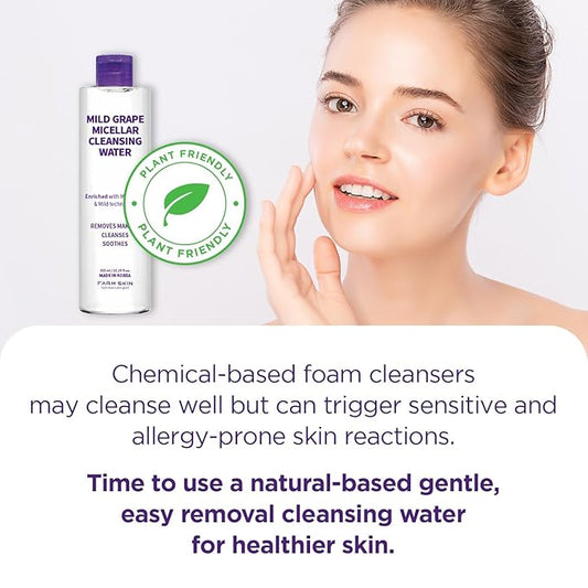 FARMSKIN Freshfood For Skin Mild Greape Micellar Cleansing Water (10.1fl.oz, 300ml) - Micellar Cleansing Water for Face/Makeup Remover & Cleanser/Non-Irritating/Korean Skin Care