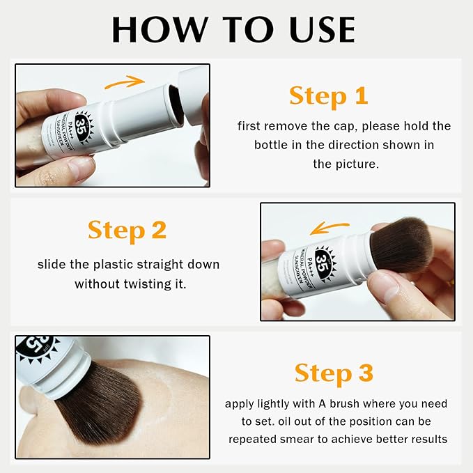 Mineral Powder Sunscreen SPF 35 Setting Powder for Face Broad Spectrum Mineral Brush Powder Lightweight Breathable Oil Control Matte Finish for All Skin Tones(Translucent)