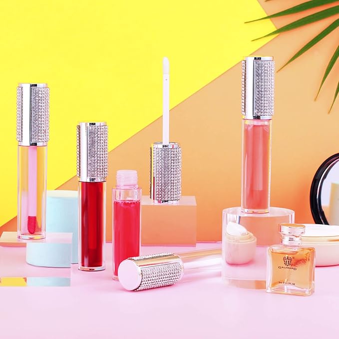 Patelai 12 Pcs 5 ml Rhinestone Lip Gloss Tubes Crystal Lip Balm Tubes for Empty Bottles Refillable Rhinestone Container Plastic Cosmetic Bottles