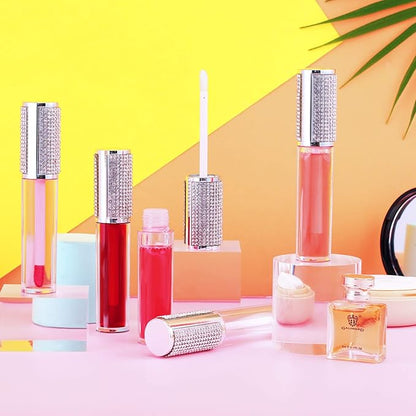 Patelai 12 Pcs 5 ml Rhinestone Lip Gloss Tubes Crystal Lip Balm Tubes for Empty Bottles Refillable Rhinestone Container Plastic Cosmetic Bottles