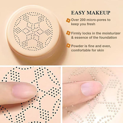 Mushroom Head Air Cushion CC Cream Set,3PCS BB Cream Full Coverage Foundation,Moisturizing Oil Control CC Cream Cushion Foundation,Matte Nude Makeup Foundation & Makeup Sponge (Natural)