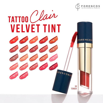 FORENCOS Long Lasting Waterproof Lip Stain Liquid Lipstick, Velvet Matte, Longwear, High Pigmentation, Tattoo Lips, Weightless, Smudge-proof, Non-Sticky, Korean Lip Tint Stain Makeup (09 Tender)