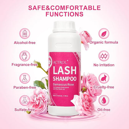 Lash Extension Cleanser Rose 500ml Eyelash Shampoo Lash Cleanser Foam with Salon and Home Care