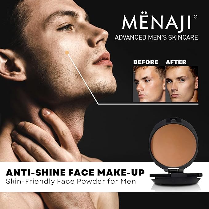 MËNAJI Anti-Shine Powder (HDPV) - Anti-Shine Face Make-Up for Men - Natural Looking Makeup - Mens Cosmetics - Light