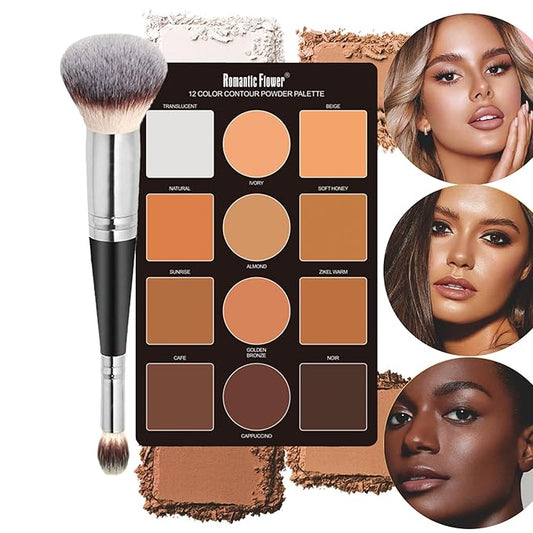 Contouring Makeup Kit for beginners, 9 Colors Pro Contour Palette with Make Up Brush, Waterproof Long-Lasting Cosmetics Gift Idea for Dark Skin, Flawlessly Sculpted Face