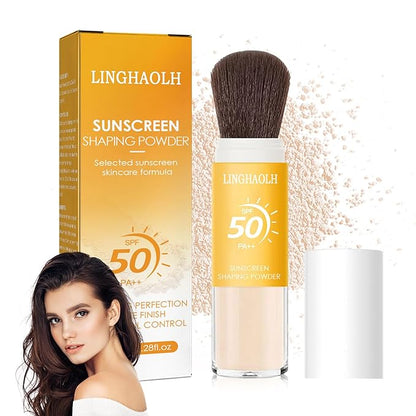 Sunscreen Setting Powder Brush SPF 50 PA++,Matte Translucent Loose Setting Face Powder,Brush On Powder Sunscreen for Face,Long Lasting Oil Control Mineral Brush Makeup Setting Powder