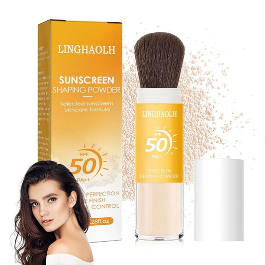 Sunscreen Setting Powder Brush SPF 50 PA++,Matte Translucent Loose Setting Face Powder,Brush On Powder Sunscreen for Face,Long Lasting Oil Control Mineral Brush Makeup Setting Powder