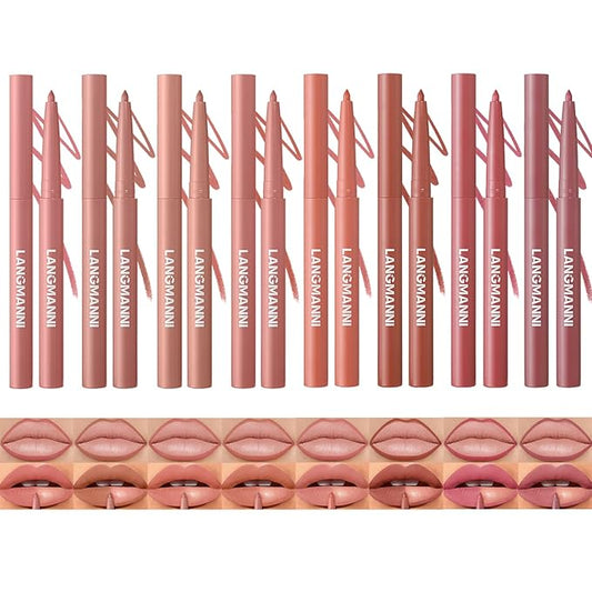 LANGMANNI 8Pcs Sculpting Matte Velvet Lip Liner Set,Smooth Creamy Texture,Waterproof And High Pigmented For Girls Daily Application Lip Makeup(1+2+3+4+5+6+7+8)