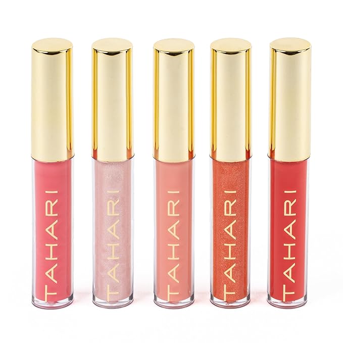 VOTUM Tahari 5pc Lip Gloss Set – Shimmery Lip Glosses for Women and Girls, Non-Sticky, High Shine with Pink & Red Finishes