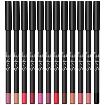 IS'MINE 12PCS Lip Liner Pencil, Nice Color Precise Lining Creamy formula Versatile Long Wood Eyeliner Lip Lining kit (Set A)