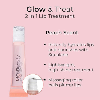 MCoBeauty 2-in-1 Glow & Treat Lip Oil, Peach, Hydrating Tint for Luscious Lips, Vegan, Cruelty Free Cosmetics