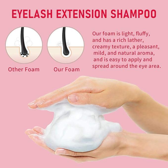 Lash Shampoo Bulk, Eyelash Cleanser for Extensions 1 Liters, Safe Makeup Remover, Non-irritating or Burning Formula Eyelid Foaming Cleanser for Professional Salon and Home Use (Rose-1L)