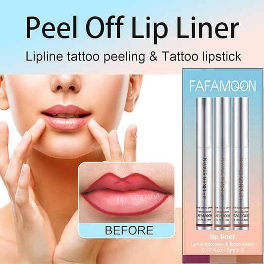 Dulele 3PCS Lip Liner Set, Peel Off Lip Stain, Long Lasting Waterproof Lip Stain Peel Off, Transfer Proof Matte Finish Lip Gloss (A, M)
