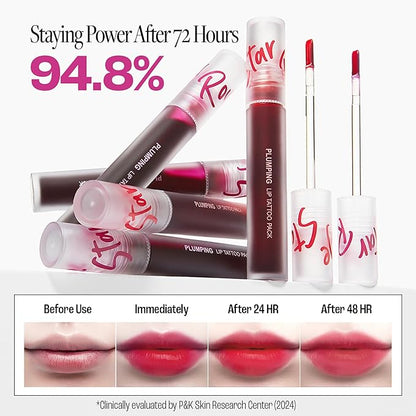 Rouge Star Plumping Lip Tattoo (0.17 oz) - 72-HR Long Lasting Waterproof Peel Off Lip Stain - Extreme Lip Plumper Transfer-Proof, Non -Sticky Hydrating Matte Lip Tint Tattoo (Plum Berry)