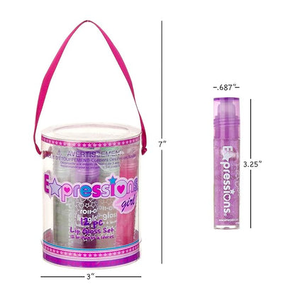 Expressions 12pc Roll On Lip Gloss Set with Carrying Case, 12-Piece Glossy Lip Makeup - Assorted Fruity Flavors, Non Toxic, Kid Friendly, Party Gift, Best Friends