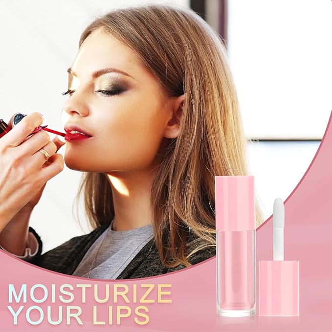 50pcs 2.5ml Empty Lip Gloss Containers Lip Gloss Tubes with Wand Cute 0.08oz Clear Refillable Lipgloss Making Supplies Kit for DIY Makeup + 2pcs Syringes (Pink)