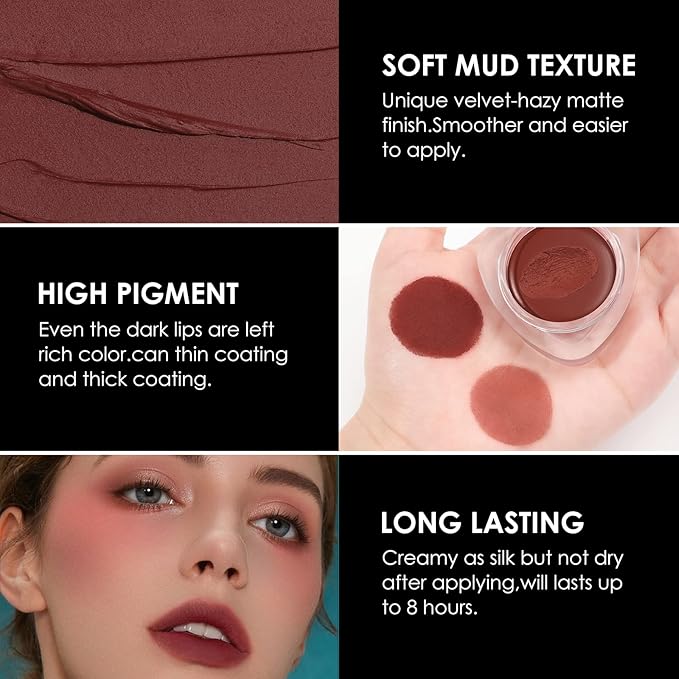 FOCALLURE Velvet-hazy Matte Cheek Lip Mud Dual-use For Lips And Cheek Lip Clay High Pigment Lipstick Blush Lasting Lip Tint