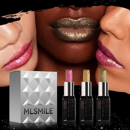 3PCS Glitter Lipstick Sets for Women,Women's Diamond Shiny Matte Lip Gloss,Long Lasting Smudgeproof Non-Stick Lipstick,Lip Stick Lip Stain Makeup Gift Sets,Labiales mate 24 horas originale