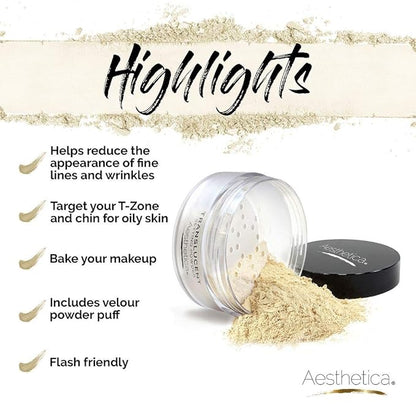 Aesthetica Translucent Setting Powder – Matte Finishing Makeup Loose Setting Powder – Flash Friendly Translucent Powder Foundation - Loose Face Powder Includes Velour Puff