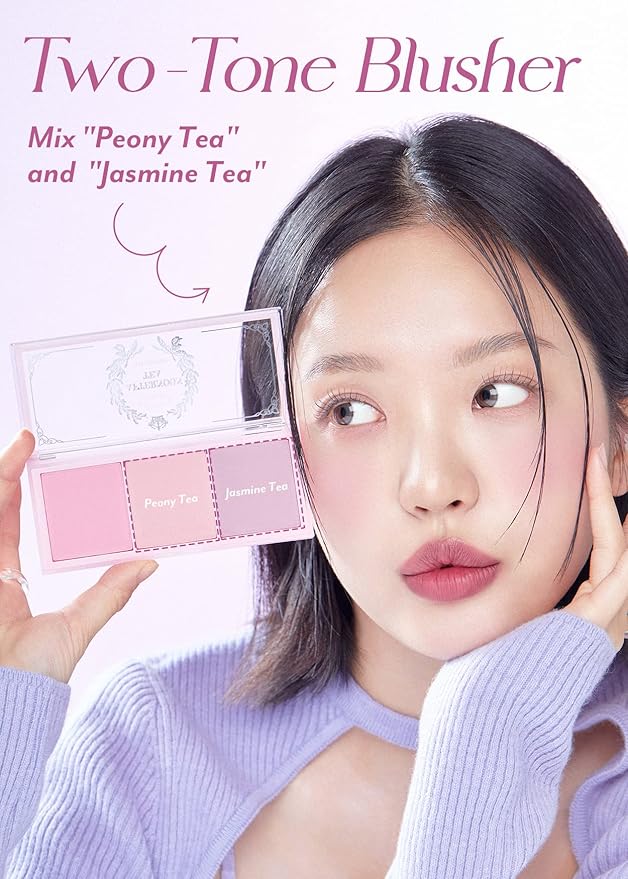 I'M MEME Fair-Light Setting Powder - Tone Up Pact with Puff, 0.35 Oz + Palette - Afternoon Tea Blusher Blossom Tea Blended, 0.4 Oz Bundle