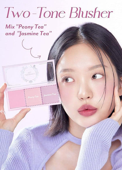 I'M MEME Fair-Light Setting Powder - Tone Up Pact with Puff, 0.35 Oz + Palette - Afternoon Tea Blusher Blossom Tea Blended, 0.4 Oz Bundle