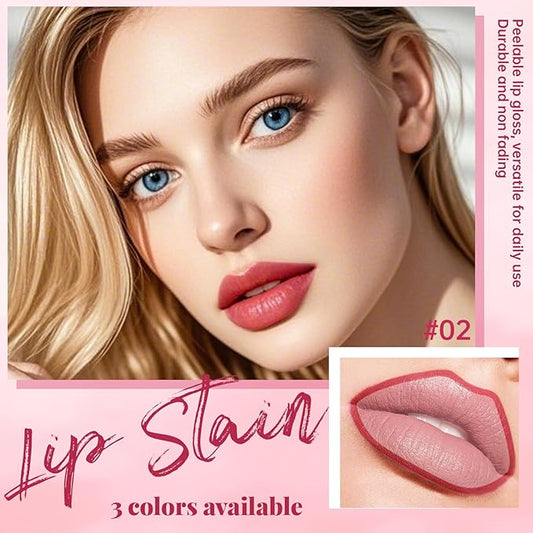 3 Colors Peel Off Lip Liner Stain, High Pigmented Long Wear Waterproof Magic Lip Stain Tattoo, Natural Matte Finish Lip Tint Pink Lip Gloss Set for Women, Non-Sticky Liquid Lipstick Lip Makeup