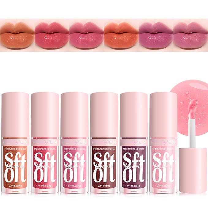 6 PCS Hydrating Lip Oil, Big Brush Head Lip Glaze Shiny Transparent Lip Glow Oil, Nourishing & Non-sticky Long Lasting Fresh Clear Smooth Lip Care Plumping Lip Oil (SET A)