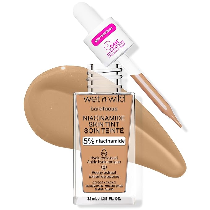 wet n wild Bare Focus Skin Tint, 5% Niacinamide Enriched, Buildable Sheer Lightweight Coverage, Natural Radiant Finish, Hyaluronic & Vitamin Hydration Boost, Cruelty-Free & Vegan - Cocoa
