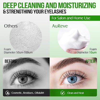 Lash Shampoo for Lash Extensions 60 Ml/2fl.oz Eyelash Extension Cleanser Oil Free Lash Cleanser for Eyelash Care, Gentle Foaming Eyelash Shampoo with Brush for Salon Home Care (Aloe 60ml)