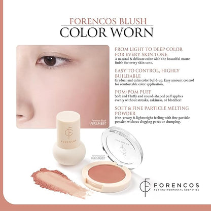 FORENCOS Matte Blush Set (Puff Included), Long Lasting Korean Blush Power, Zero Sebum Shine, Flawless Finish, Easy Blending, Lightweight & No Cakey Residue (PURE RABBIT)
