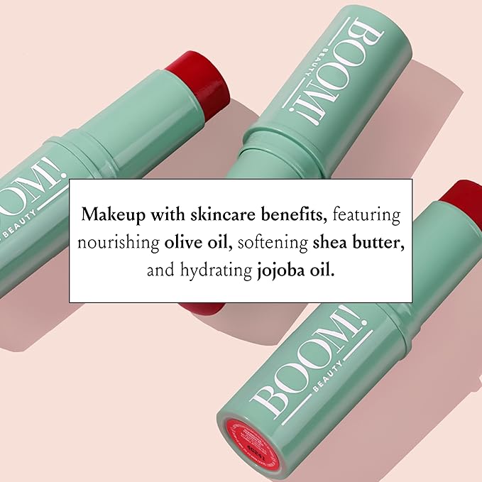 BOOM Beauty Boom Stick Parisian Red: 3-in-1 Cream Blush Stick for Eyes, Lips & Cheek, Long-Wearing Blendable & Building Color Vegan Lipstick Pen for All Skin