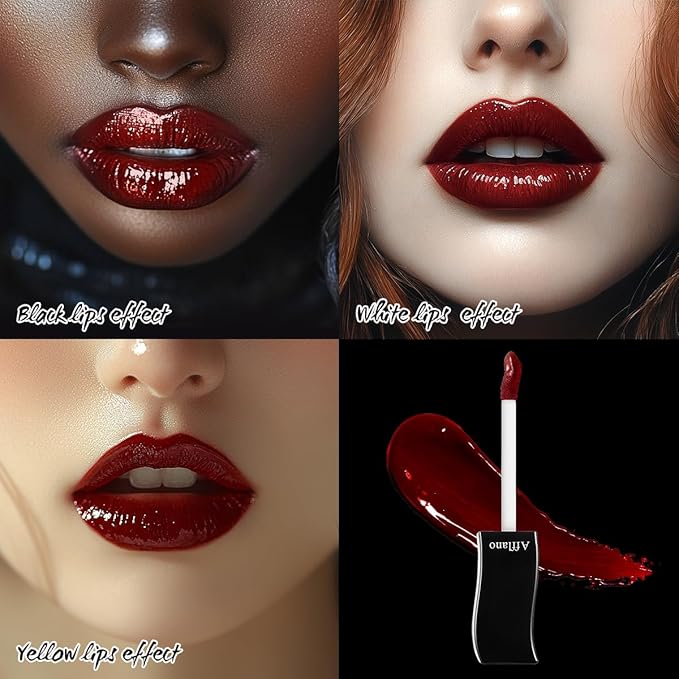 Gothic Red Lip Gloss - Moisturizing, Long-Lasting, Smudge-Proof & Waterproof | High Pigmented, Vegan, Cruelty-Free, Non-Sticky Glossy Finish for Bold Vampire Looks & Daily Wear