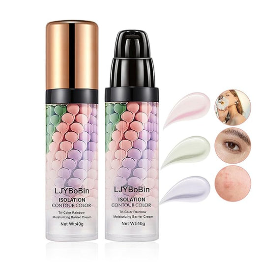 2PCS 3 In 1 Color Correcting Cream,Moisturizing Isolation Cream Oil Control One Step Color Corrector,Skin Tone Correcting Concealer & Invisible Pore Face Primer Foundation Makeup