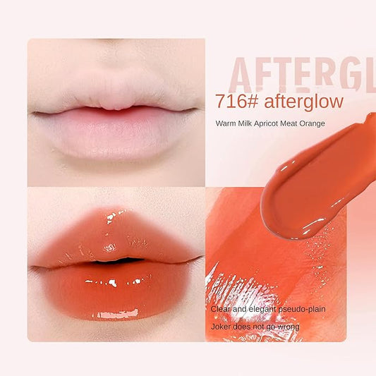 Novo Glassy Lip Stain - Hydrating Non-Sticky Shine, Long-Lasting, Moisturizing Formula for a Natural Look, Keeps Lips Vibrant & Soft All Day, Available in 02# Strawberry Iced Tea & 716# Apricot Orange