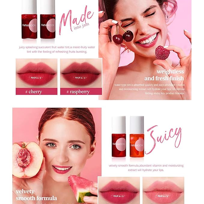 Dulele 4PCS Lip Tint Stain Set, Mini Moisturizing Water Lipstick, Vivid Color Korean Lip Gloss, Long-Lasting Non-Stick Cup Multi-Use Lip and Cheek Tint
