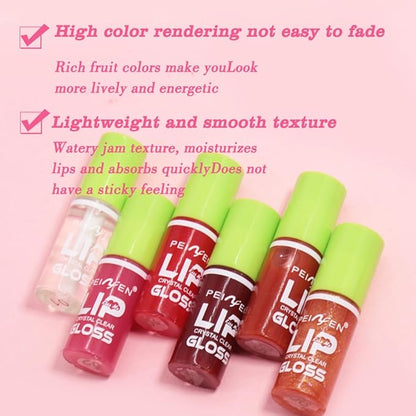 6 Pcs Colorful Fat Lip Oil Hydrating Lip Gloss Set with Long-lasting and Moisturizing Glass Water Lip Stain for Lip Care and Makeup