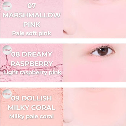 Fluffy Wear Blusher - Pressed Powder Cheek Blush with Airy and Soft Matte Blurring Finish Blendable & Buildable Natural Color Korean Makeup Vegan (07 MARSHMALLOW PINK)